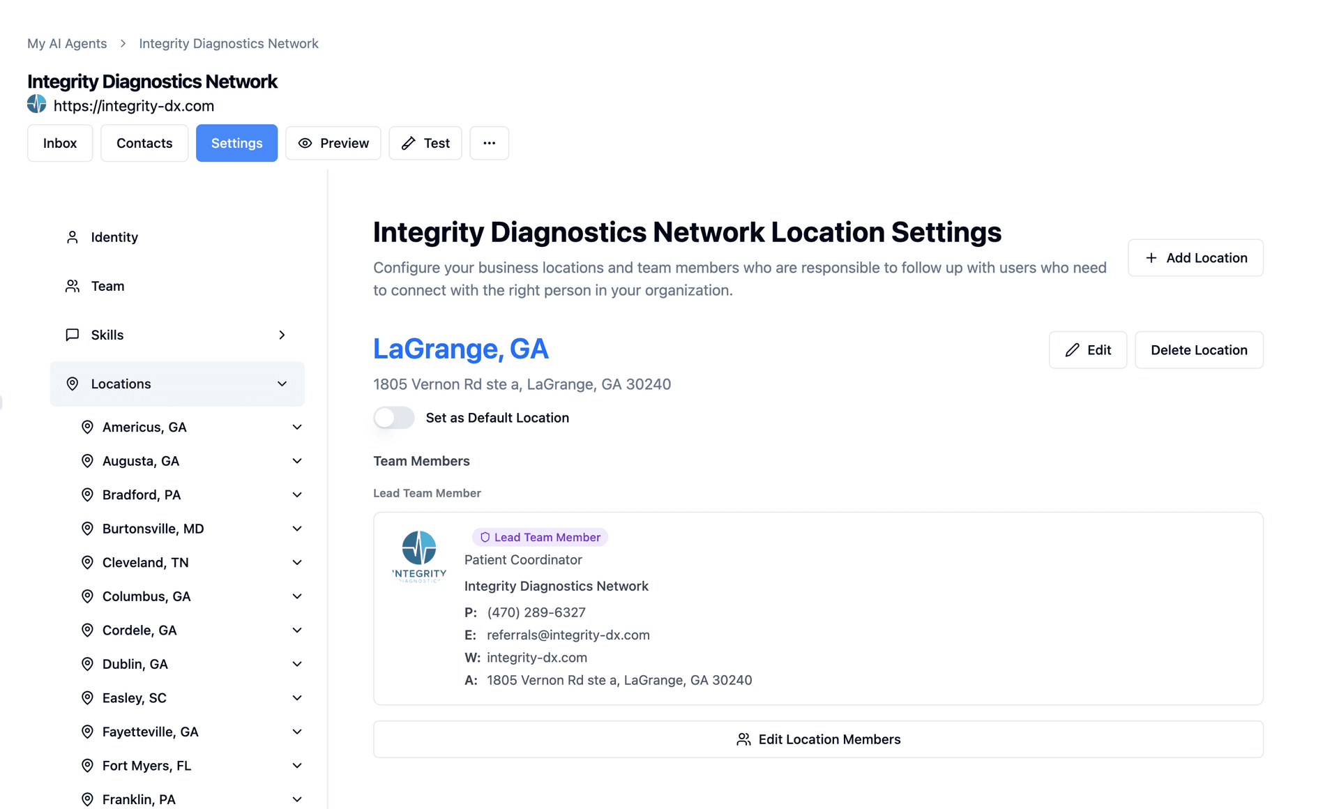 SiteGlue channel and location settings